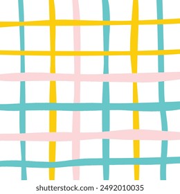 Vector hand drawn cute checkered pattern. Doodle Plaid geometrical simple texture. Crossing lines. Abstract cute delicate pattern ideal for fabric, textile, wallpaper.