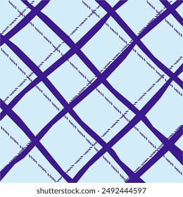 Vector hand drawn cute checkered pattern. Doodle Plaid geometrical dry brush texture. Uneven double crossing lines. Abstract cute delicate pattern ideal for fabric, textile, wallpaper