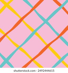 Vector hand drawn cute checkered pattern. Doodle Plaid geometrical simple texture. Crossing lines. Abstract cute delicate pattern ideal for fabric, textile, wallpaper.