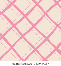 Vector hand drawn cute checkered pattern. Doodle Plaid geometrical dry brush texture. Uneven double crossing lines. Abstract cute delicate pattern ideal for fabric, textile, wallpaper