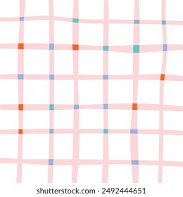 Vector hand drawn cute checkered pattern. Doodle Plaid geometrical simple texture. Crossing lines. Abstract cute delicate pattern ideal for fabric, textile, wallpaper.