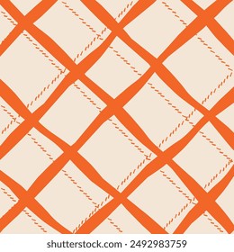 Vector dibujado a mano lindo patrón a cuadros. Doodle Plaid geométrica de textura de pincel seco. Líneas de cruce dobles desiguales. Abstractas lindo patrón delicado ideal para tela, textil, Fondo de pantalla