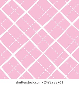 Vector hand drawn cute checkered pattern. Doodle Plaid geometrical dry brush texture. Uneven double crossing lines. Abstract cute delicate pattern ideal for fabric, textile, wallpaper