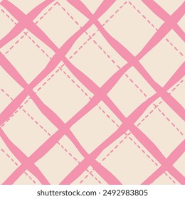 Vector hand drawn cute checkered pattern. Doodle Plaid geometrical dry brush texture. Uneven double crossing lines. Abstract cute delicate pattern ideal for fabric, textile, wallpaper