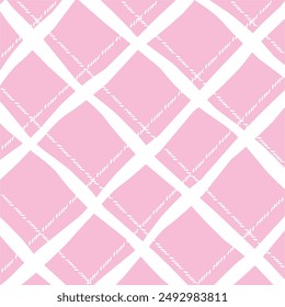Vector hand drawn cute checkered pattern. Doodle Plaid geometrical dry brush texture. Uneven double crossing lines. Abstract cute delicate pattern ideal for fabric, textile, wallpaper