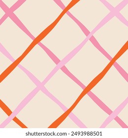 Vector hand drawn cute checkered pattern. Doodle Plaid geometrical simple texture. Crossing lines. Abstract cute delicate pattern ideal for fabric, textile, wallpaper.