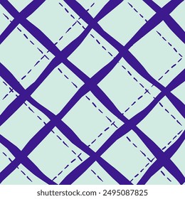 Vector hand drawn cute checkered pattern. Doodle Plaid geometrical dry brush texture. Uneven double crossing lines. Abstract cute delicate pattern ideal for fabric, textile, wallpaper