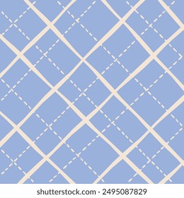 Vector hand drawn cute checkered pattern. Doodle Plaid geometrical dry brush texture. Uneven double crossing lines. Abstract cute delicate pattern ideal for fabric, textile, wallpaper