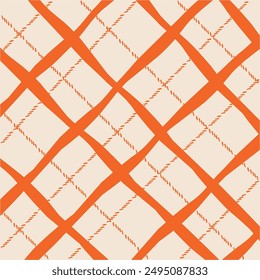 Vector hand drawn cute checkered pattern. Doodle Plaid geometrical dry brush texture. Uneven double crossing lines. Abstract cute delicate pattern ideal for fabric, textile, wallpaper