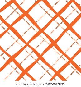 Vector hand drawn cute checkered pattern. Doodle Plaid geometrical dry brush texture. Uneven double crossing lines. Abstract cute delicate pattern ideal for fabric, textile, wallpaper