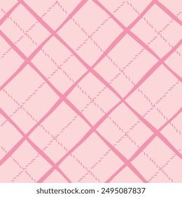 Vector hand drawn cute checkered pattern. Doodle Plaid geometrical dry brush texture. Uneven double crossing lines. Abstract cute delicate pattern ideal for fabric, textile, wallpaper