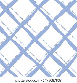 Vector hand drawn cute checkered pattern. Doodle Plaid geometrical dry brush texture. Uneven double crossing lines. Abstract cute delicate pattern ideal for fabric, textile, wallpaper