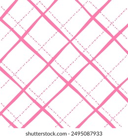 Vector hand drawn cute checkered pattern. Doodle Plaid geometrical dry brush texture. Uneven double crossing lines. Abstract cute delicate pattern ideal for fabric, textile, wallpaper