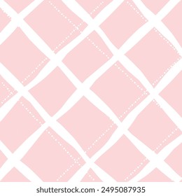 Vector hand drawn cute checkered pattern. Doodle Plaid geometrical dry brush texture. Uneven double crossing lines. Abstract cute delicate pattern ideal for fabric, textile, wallpaper