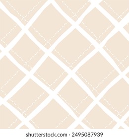 Vector hand drawn cute checkered pattern. Doodle Plaid geometrical dry brush texture. Uneven double crossing lines. Abstract cute delicate pattern ideal for fabric, textile, wallpaper