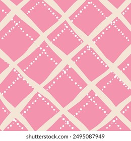 Vector hand drawn cute checkered pattern. Doodle Plaid geometrical dry brush texture. Uneven double crossing lines. Abstract cute delicate pattern ideal for fabric, textile, wallpaper