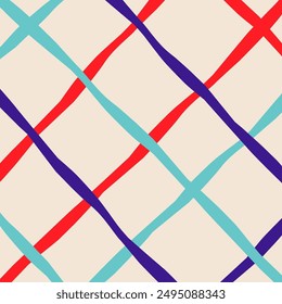 Vector hand drawn cute checkered pattern. Doodle Plaid geometrical simple texture. Crossing lines. Abstract cute delicate pattern ideal for fabric, textile, wallpaper.