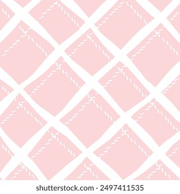 Vector hand drawn cute checkered pattern. Doodle Plaid geometrical dry brush texture. Uneven double crossing lines. Abstract cute delicate pattern ideal for fabric, textile, wallpaper