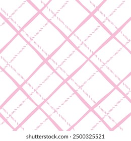 Vector hand drawn cute checkered pattern. Doodle Plaid geometrical dry brush texture. Uneven double crossing lines. Abstract cute delicate pattern ideal for fabric, textile, wallpaper