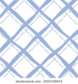 Vector hand drawn cute checkered pattern. Doodle Plaid geometrical dry brush texture. Uneven double crossing lines. Abstract cute delicate pattern ideal for fabric, textile, wallpaper