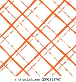 Vector hand drawn cute checkered pattern. Doodle Plaid geometrical dry brush texture. Uneven double crossing lines. Abstract cute delicate pattern ideal for fabric, textile, wallpaper