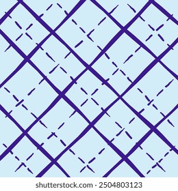 Vector hand drawn cute checkered pattern. Doodle Plaid geometrical dry brush texture. Uneven double crossing lines. Abstract cute delicate pattern ideal for fabric, textile, wallpaper