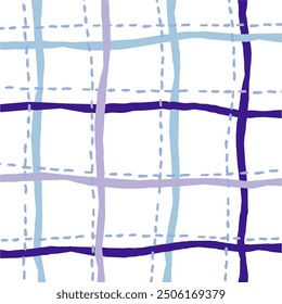 Vector hand drawn cute checkered pattern. Doodle Plaid geometrical dry brush texture. Uneven double crossing lines. Abstract cute delicate pattern ideal for fabric, textile, wallpaper