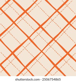 Vector hand drawn cute checkered pattern. Doodle Plaid geometrical dry brush texture. Uneven double crossing lines. Abstract cute delicate pattern ideal for fabric, textile, wallpaper