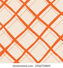 Vector hand drawn cute checkered pattern. Doodle Plaid geometrical dry brush texture. Uneven double crossing lines. Abstract cute delicate pattern ideal for fabric, textile, wallpaper