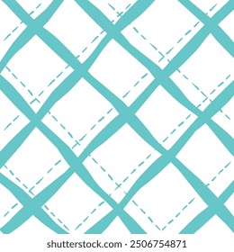 Vector hand drawn cute checkered pattern. Doodle Plaid geometrical dry brush texture. Uneven double crossing lines. Abstract cute delicate pattern ideal for fabric, textile, wallpaper