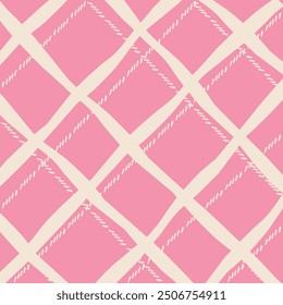 Vector hand drawn cute checkered pattern. Doodle Plaid geometrical dry brush texture. Uneven double crossing lines. Abstract cute delicate pattern ideal for fabric, textile, wallpaper