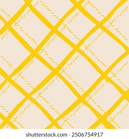 Vector hand drawn cute checkered pattern. Doodle Plaid geometrical dry brush texture. Uneven double crossing lines. Abstract cute delicate pattern ideal for fabric, textile, wallpaper