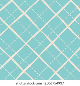 Vector hand drawn cute checkered pattern. Doodle Plaid geometrical dry brush texture. Uneven double crossing lines. Abstract cute delicate pattern ideal for fabric, textile, wallpaper