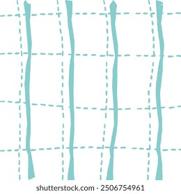 Vector hand drawn cute checkered pattern. Doodle Plaid geometrical dry brush texture. Uneven double crossing lines. Abstract cute delicate pattern ideal for fabric, textile, wallpaper