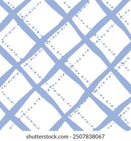 Vector hand drawn cute checkered pattern. Doodle Plaid geometrical dry brush texture. Uneven double crossing lines. Abstract cute delicate pattern ideal for fabric, textile, wallpaper