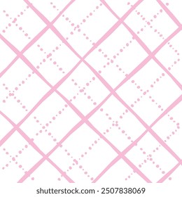 Vector hand drawn cute checkered pattern. Doodle Plaid geometrical dry brush texture. Uneven double crossing lines. Abstract cute delicate pattern ideal for fabric, textile, wallpaper