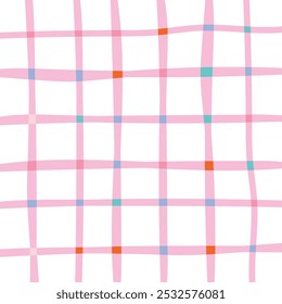 Vector hand drawn cute checkered pattern. Doodle Plaid geometrical simple texture. Crossing lines. Abstract cute delicate pattern ideal for fabric, textile, wallpaper.