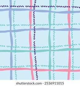 Vetor mão desenhado bonito padrão quadriculado. Textura de pincel seco geométrico xadrez. Linhas duplas irregulares. Abstrato bonito delicado padrão ideal para tecido, têxtil, papel de parede