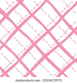 Vector hand drawn cute checkered pattern. Doodle Plaid geometrical dry brush texture. Uneven double crossing lines. Abstract cute delicate pattern ideal for fabric, textile, wallpaper