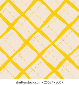 Vector hand drawn cute checkered pattern. Doodle Plaid geometrical dry brush texture. Uneven double crossing lines. Abstract cute delicate pattern ideal for fabric, textile, wallpaper