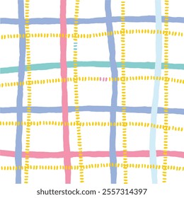 Vector hand drawn cute checkered pattern. Doodle Plaid geometrical dry brush texture. Uneven double crossing lines. Abstract cute delicate pattern ideal for fabric, textile, wallpaper