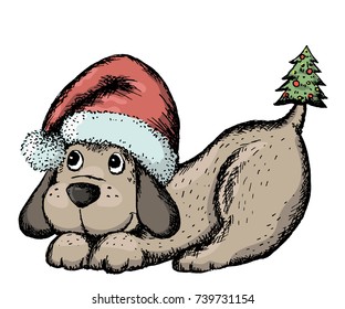 vector hand drawn cute christmas cartoon puppy