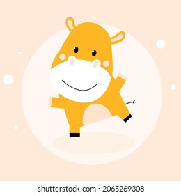 Vector hand drawn cute hippo. Animated character, print for baby clothes, children's wallpaper, logo, icon, sticker. Kawaii animal.