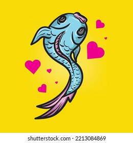 Vector hand drawn cute illustration of blue fish. perfect to print on kids apparel