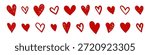 Vector hand drawn cute red hearts set in various shapes, solid and outline styles. Doodle clipart elements collection for valentines day love greeting card, invitation, scrapbook or romantic design.
