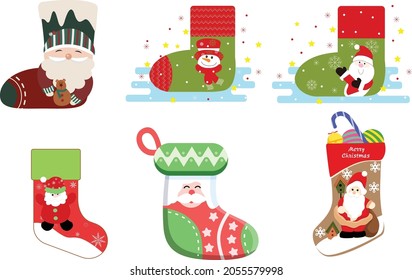 Vector hand drawn cute Santa Claus Christmas stocking element