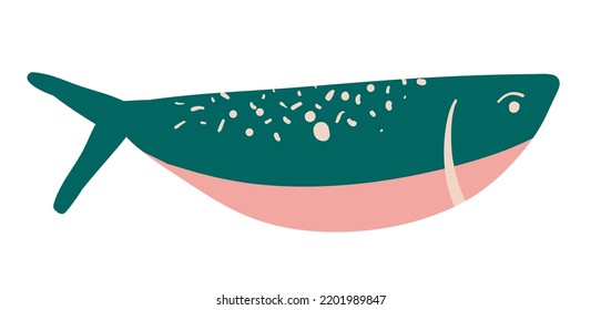 Vector hand drawn cute shark in flat style. Vector illustration for icon, logo, print, icon, card, emblem, label. Aquarium. Fish