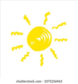 Vector hand drawn cute Sun icons. Weather and forecast symbols. Child illustration.