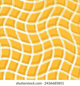 Vector hand drawn cute wavy checkered pattern. Doodle Plaid brush crayon simple texture. Crossing squiggle  lines. Abstract cute delicate pattern ideal for fabric