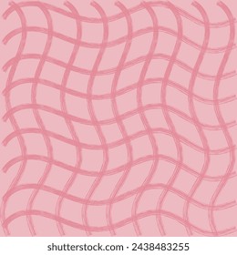 Vector hand drawn cute wavy checkered pattern. Doodle Plaid brush crayon simple texture. Crossing squiggle  lines. Abstract cute delicate pattern ideal for fabric